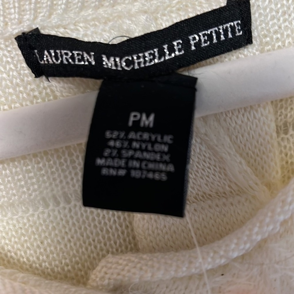 Lauren Michelle Petite Cream Eyelash Knit Cardigan‎ Sweater Bell Sleeve PM NWT - Picture 6 of 9